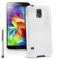 Samsung Galaxy S5 Mini G800F G800H / Duos: Accessoire Housse Etui Pochette Coque S silicone gel + Stylet - BLANC