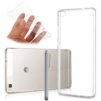 Huawei P8lite ALE-L21/ P8 lite ALE-L04 (non compatible Huawei P8): Accessoire Housse Etui Coque gel UltraSlim et Ajustement parfait + Stylet - TRANSPARENT