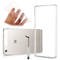 Huawei P8lite ALE-L21/ P8 lite ALE-L04 (non compatible Huawei P8): Accessoire Housse Etui Coque gel UltraSlim et Ajustement parfait + mini Stylet - TRANSPARENT