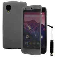 Google Nexus 5: Accessoire Coque Etui Housse Pochette silicone gel Portefeuille Livre rabat + mini Stylet - GRIS