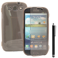 Samsung Galaxy S3 i9300/ i9305 Neo/ LTE 4G: Accessoire Coque Etui Housse Pochette silicone gel Portefeuille Livre rabat + Stylet - GRIS