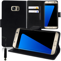 Samsung Galaxy S7 edge G935F/ G935FD/ S7 edge (CDMA) G935: Accessoire Etui portefeuille Livre Housse Coque Pochette support vidéo cuir PU + mini Stylet - NOIR