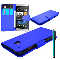 HTC One Mini M4/ 601/ 601e/ 601n/ 601s: Accessoire Etui portefeuille Livre Housse Coque Pochette cuir PU + Stylet - BLEU FONCE