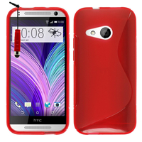 HTC One mini 2/ M8 Mini: Accessoire Housse Etui Pochette Coque Silicone Gel motif S Line + mini Stylet - ROUGE