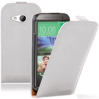 HTC One mini 2/ M8 Mini: Accessoire Housse Coque Pochette Etui protection vrai cuir à rabat vertical - BLANC
