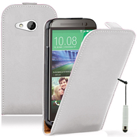 HTC One mini 2/ M8 Mini: Accessoire Housse Coque Pochette Etui protection vrai cuir à rabat vertical + mini Stylet - BLANC