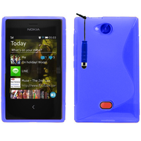 Nokia Asha 503: Accessoire Housse Etui Pochette Coque Silicone Gel motif S Line + mini Stylet - BLEU