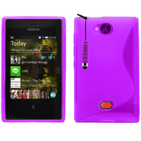 Nokia Asha 503: Accessoire Housse Etui Pochette Coque Silicone Gel motif S Line + mini Stylet - VIOLET