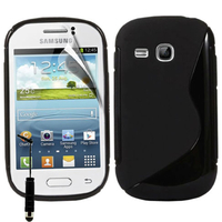 Samsung Galaxy Young S6310 Duos S6312 GT-S6310L: Accessoire Housse Etui Pochette Coque Silicone Gel motif S Line + mini Stylet - NOIR