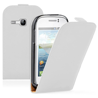 Samsung Galaxy Young S6310 Duos S6312 GT-S6310L: Accessoire Housse Coque Pochette Etui protection vrai cuir à rabat vertical - BLANC