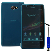 Sony Xperia M2 Aqua D2403 D2406: Accessoire Etui Housse Pochette Coque silicone gel Portefeuille Livre rabat + mini Stylet - BLEU