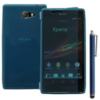 Sony Xperia M2 Aqua D2403 D2406: Accessoire Etui Housse Pochette Coque silicone gel Portefeuille Livre rabat + Stylet - BLEU