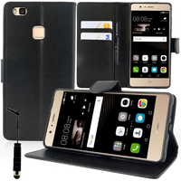 Huawei P9 lite/ G9 Lite (non compatible Huawei P9/ P9 Plus): Accessoire Etui portefeuille Livre Housse Coque Pochette support vidéo cuir PU + mini Stylet - NOIR