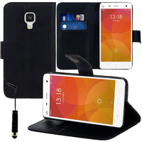 Xiaomi Mi 4/ Mi 4 LTE: Accessoire Etui portefeuille Livre Housse Coque Pochette support vidéo cuir PU + mini Stylet - NOIR