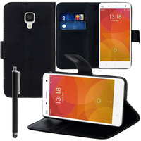 Xiaomi Mi 4/ Mi 4 LTE: Accessoire Etui portefeuille Livre Housse Coque Pochette support vidéo cuir PU + Stylet - NOIR