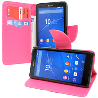 Sony Xperia E4 E2104 E2105/ E4 Dual E2114 E2115 E2124: Accessoire Etui portefeuille Livre Housse Coque Pochette support vidéo cuir PU effet tissu - ROSE