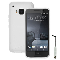 HTC One S9: Accessoire Housse Etui Pochette Coque Silicone Gel motif S Line + mini Stylet - BLANC