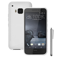HTC One S9: Accessoire Housse Etui Pochette Coque Silicone Gel motif S Line + Stylet - BLANC