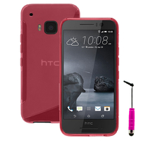 HTC One S9: Accessoire Housse Etui Pochette Coque Silicone Gel motif S Line + mini Stylet - ROSE