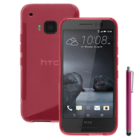 HTC One S9: Accessoire Housse Etui Pochette Coque Silicone Gel motif S Line + Stylet - ROSE