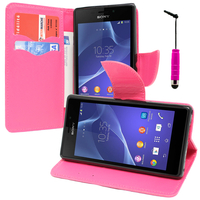 Sony Xperia M2/ M2 Dual D2303 D2305 D2306: Accessoire Etui portefeuille Livre Housse Coque Pochette support vidéo cuir PU effet tissu + mini Stylet - ROSE