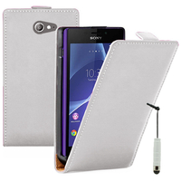 Sony Xperia M2/ M2 Dual D2303 D2305 D2306: Accessoire Housse coque etui cuir fine slim + mini Stylet - BLANC