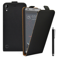 HTC Desire 530/ Desire 630: Accessoire Housse Coque Pochette Etui protection vrai cuir à rabat vertical + Stylet - NOIR