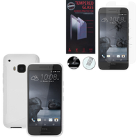 HTC One S9: Coque Etui Housse Pochette Accessoires Silicone Gel motif S-Line - BLANC + 1 Film de protection d'écran Verre Trempé