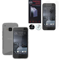 HTC One S9: Coque Etui Housse Pochette Accessoires Silicone Gel motif S-Line - TRANSPARENT + 1 Film de protection d'écran Verre Trempé