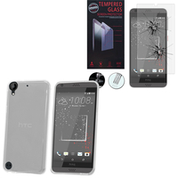 HTC Desire 530/ Desire 630: Etui Housse Pochette Accessoires Coque gel UltraSlim - TRANSPARENT + 1 Film de protection d'écran Verre Trempé