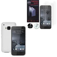 HTC One S9: Coque Etui Housse Pochette Accessoires Silicone Gel motif S-Line - BLANC + 2 Films de protection d'écran Verre Trempé