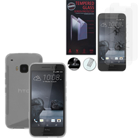 HTC One S9: Coque Etui Housse Pochette Accessoires Silicone Gel motif S-Line - TRANSPARENT + 2 Films de protection d'écran Verre Trempé