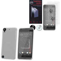 HTC Desire 530/ Desire 630: Etui Housse Pochette Accessoires Coque gel UltraSlim - TRANSPARENT + 2 Films de protection d'écran Verre Trempé