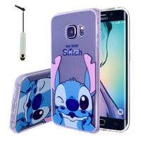 Samsung Galaxy S6 edge SM-G925/ S6 edge (CDMA)/ G925F/ G925T/ G9250/ G925A/ G925FQ/ G925L/ G925P/ G925R: Coque Housse silicone TPU Transparente Ultra-Fine Dessin animé jolie + mini Stylet - Stitch