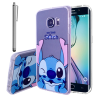 Samsung Galaxy S6 edge SM-G925/ S6 edge (CDMA)/ G925F/ G925T/ G9250/ G925A/ G925FQ/ G925L/ G925P/ G925R/ G925V: Coque Housse silicone TPU Transparente Ultra-Fine Dessin animé jolie + Stylet - Stitch