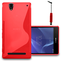 Sony Xperia T2 Ultra/ T2 Ultra Dual D5303 D5306 LTE D5322 XM50h: Accessoire Housse Etui Pochette Coque S silicone gel + mini Stylet - ROUGE