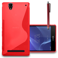 Sony Xperia T2 Ultra/ T2 Ultra Dual D5303 D5306 LTE D5322 XM50h: Accessoire Housse Etui Pochette Coque S silicone gel + Stylet - ROUGE