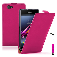 Sony Xperia Z1 Compact D5503: Accessoire Housse coque etui cuir fine slim + mini Stylet - ROSE