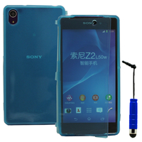 Sony Xperia Z2 D6502 D6503 D6543: Accessoire Coque Etui Housse Pochette silicone gel Portefeuille Livre rabat + mini Stylet - BLEU