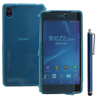 Sony Xperia Z2 D6502 D6503 D6543: Accessoire Coque Etui Housse Pochette silicone gel Portefeuille Livre rabat + Stylet - BLEU