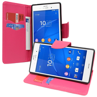 Sony Xperia Z3/ Z3 Dual D6603 D6643 D6653 D6616 D6633: Accessoire Etui portefeuille Livre Housse Coque Pochette support vidéo cuir PU effet tissu - ROSE