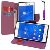 Sony Xperia Z3/ Z3 Dual D6603 D6643 D6653 D6616 D6633: Accessoire Etui portefeuille Livre Housse Coque Pochette support vidéo cuir PU effet tissu + mini Stylet - VIOLET