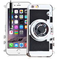 Apple iPhone 6 Plus/ 6s Plus: Coque Silicone TPU motif appreil photo élégant camera case, support vidéo + mirroir + Stylet - NOIR