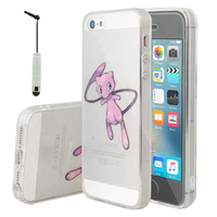 Apple iPhone 5/ 5S/ SE: Coque Housse silicone TPU Transparente Ultra-Fine Dessin animé jolie + mini Stylet - Mew