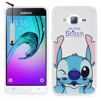 Samsung Galaxy J3 (2016) J320F/ J320P/ J3109/ J320M/ J320Y/ Duos: Coque Housse silicone TPU Transparente Ultra-Fine Dessin animé jolie + mini Stylet - Stitch