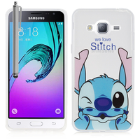 Samsung Galaxy J3 (2016) J320F/ J320P/ J3109/ J320M/ J320Y/ Duos: Coque Housse silicone TPU Transparente Ultra-Fine Dessin animé jolie + Stylet - Stitch
