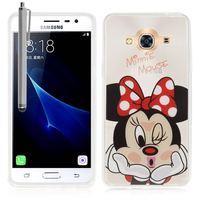 Samsung Galaxy J3 Pro: Coque Housse silicone TPU Transparente Ultra-Fine Dessin animé jolie + Stylet - Minnie Mouse