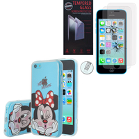 Apple iPhone 5C: Coque Housse silicone TPU Transparente Ultra-Fine Dessin animé jolie - Minnie Mouse + 2 Films de protection d'écran Verre Trempé