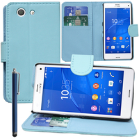 Sony Xperia Z3 Compact D5803 D5833: Accessoire Etui portefeuille Livre Housse Coque Pochette support vidéo cuir PU + Stylet - BLEU