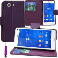 Sony Xperia Z3 Compact D5803 D5833: Accessoire Etui portefeuille Livre Housse Coque Pochette support vidéo cuir PU + mini Stylet - VIOLET